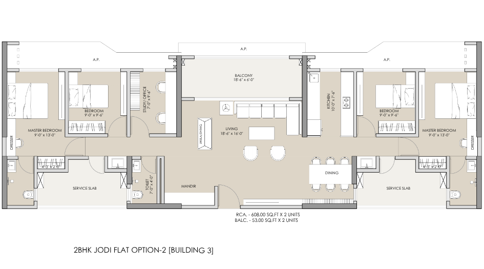 Ramdev-Avighna-Sky-2-BHK-Jodi-Floor-Plan